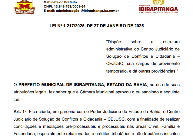 Ibirapitanga ganhará Centro Judiciário de Solução de Conflitos e Cidadania