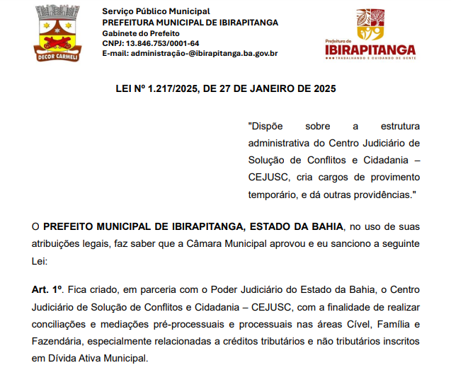 Ibirapitanga ganhará Centro Judiciário de Solução de Conflitos e Cidadania
